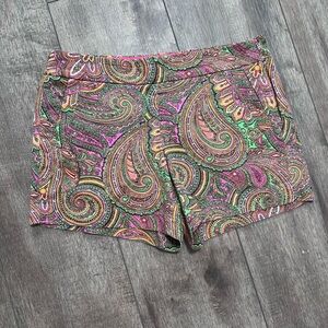 J. Crew High Waist Pink and Green Paisley Shorts 10